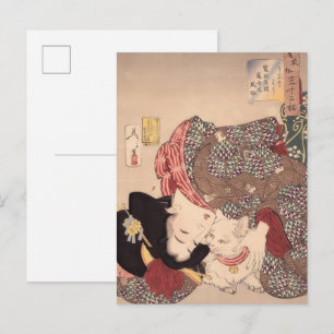 Carte Postale art de femme japonaise et de chat domaine public
