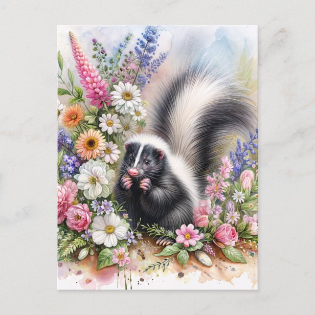 Carte Postale Art de fleur d'eau de moufette sauvage (Devant)