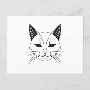 Carte Postale Art de la ligne face de chat noir