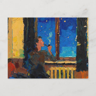 Carte Postale Art de la pipe : Nuit à la campagne (Peinture à l'