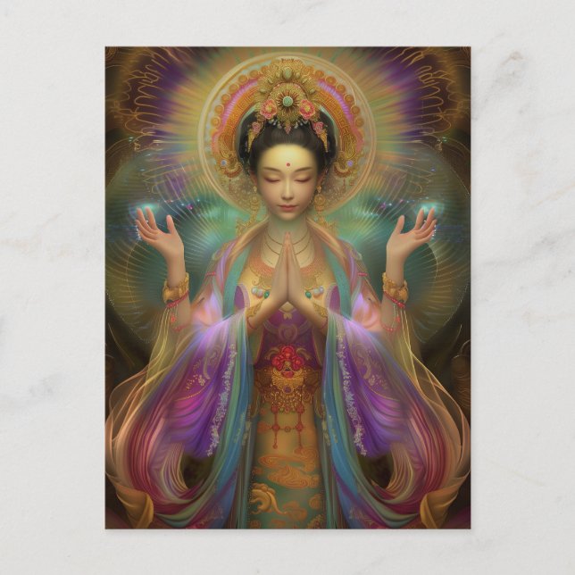 Carte Postale Art de la prière de la déesse visionnaire Quan Yin (Devant)