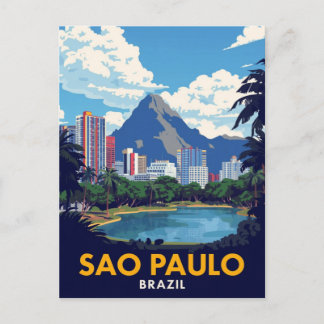 Carte Postale Art de la skyline rétro de São Paulo Brésil