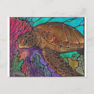 Carte Postale Art de la tortue marine...superbe style vitrail !