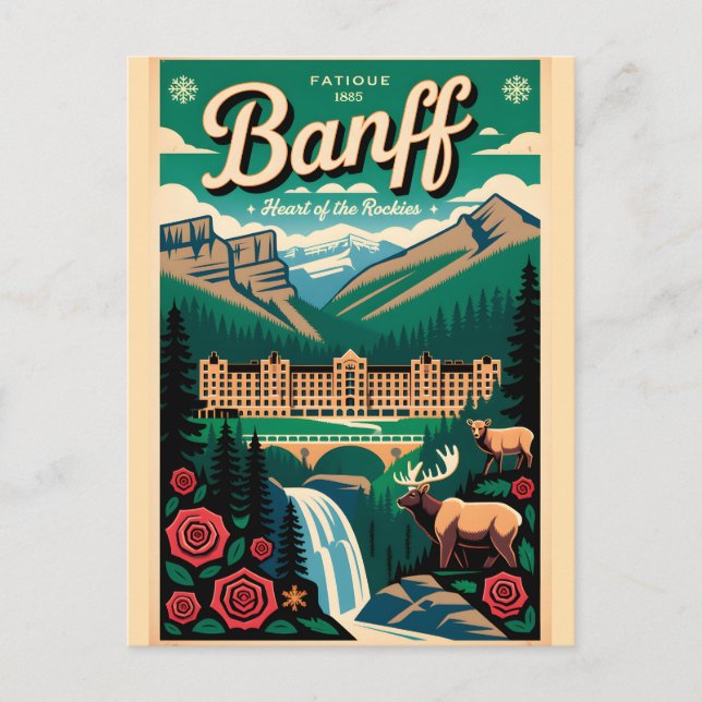 Carte Postale Art de l'affiche de voyage rétro Banff Canada (Devant)