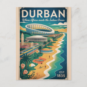 Carte Postale Art de l'affiche de voyage rétro de Durban Afrique