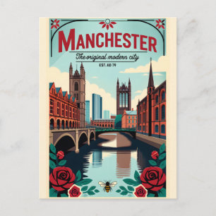 Carte Postale Art de l'affiche de voyage rétro de Manchester Ang
