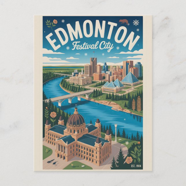 Carte Postale Art de l'affiche de voyage rétro d'Edmonton Canada (Devant)