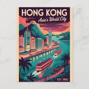 Carte Postale Art de l'affiche de voyage rétro Hong Kong Chine