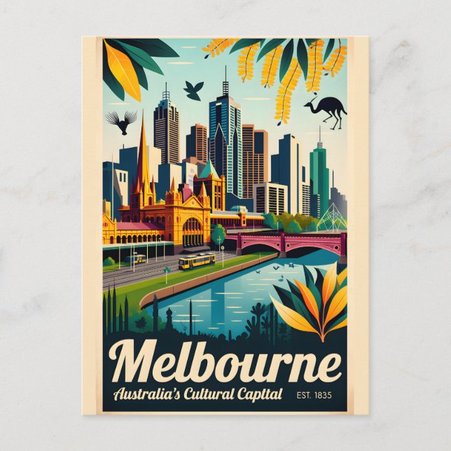 Carte Postale Art de l'affiche de voyage rétro Melbourne Austral (Devant)