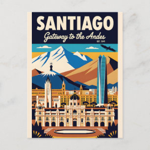 Carte Postale Art de l'affiche de voyage rétro Santiago Chili