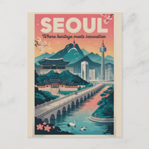 Carte Postale Art de l'affiche de voyage rétro Séoul Corée du Su