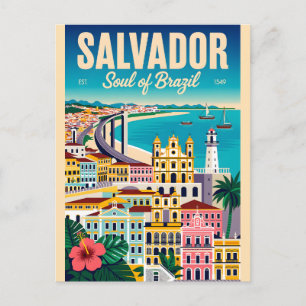 Carte Postale Art de l'affiche rétro de voyage à Salvador Brésil
