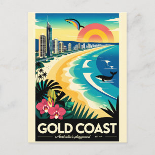 Carte Postale Art de l'affiche rétro de voyage Gold Coast Austra