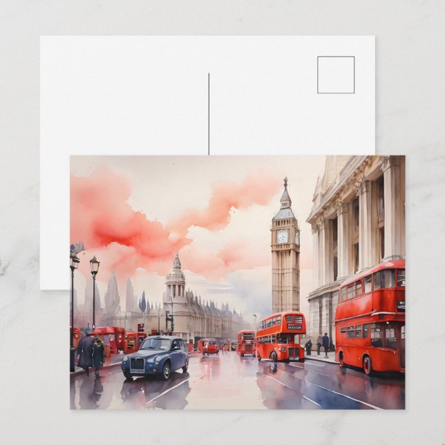 Carte Postale Art de l'aquarelle à Londres (Devant / Derrière)