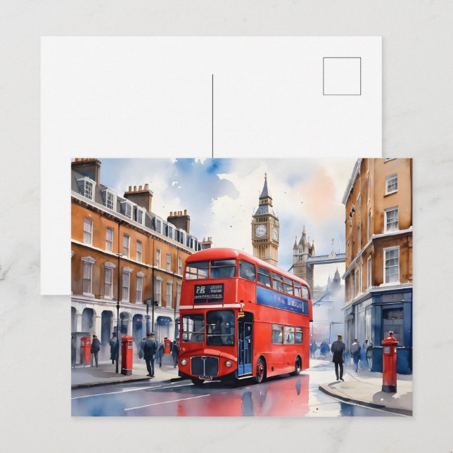 Carte Postale Art de l'aquarelle à Londres (Devant / Derrière)