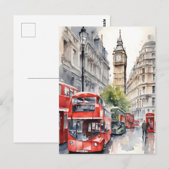 Carte Postale Art de l'aquarelle à Londres (Devant / Derrière)
