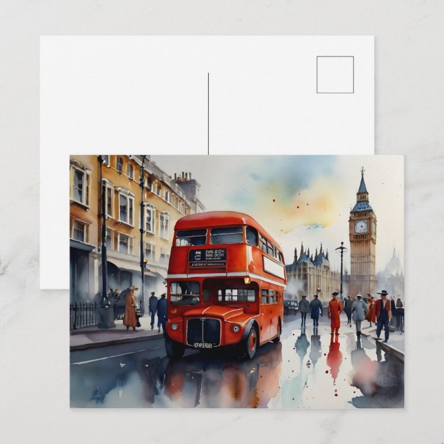 Carte Postale Art de l'aquarelle à Londres (Devant / Derrière)