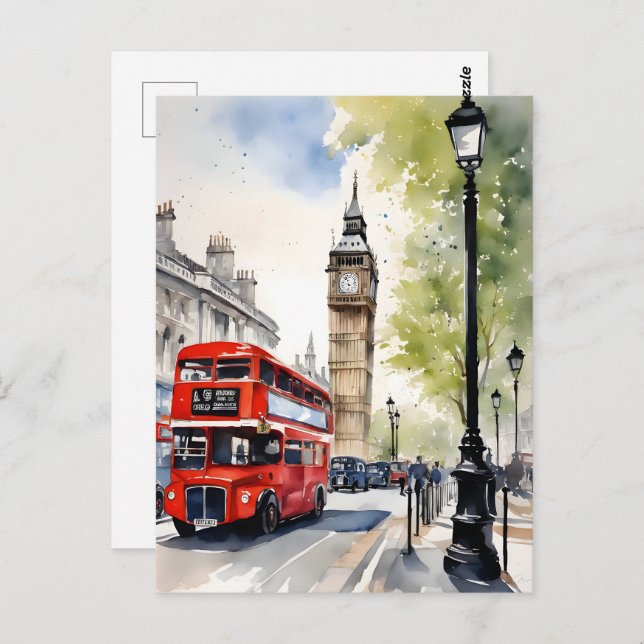 Carte Postale Art de l'aquarelle à Londres (Devant / Derrière)