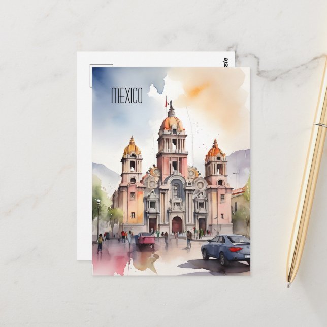 Carte Postale Art de l'aquarelle au Mexique (Devant/Arrière en situation)