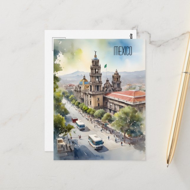 Carte Postale Art de l'aquarelle au Mexique (Devant/Arrière en situation)