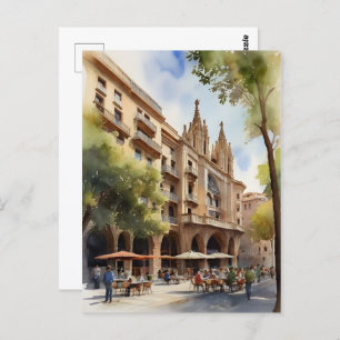 Carte Postale Art de l'aquarelle de Barcelone