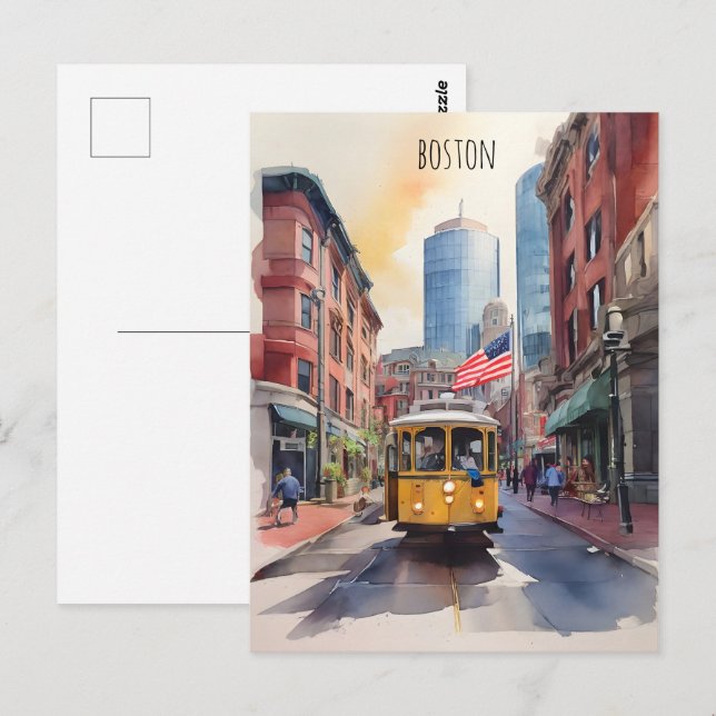Carte Postale Art de l'aquarelle de Boston (Devant / Derrière)