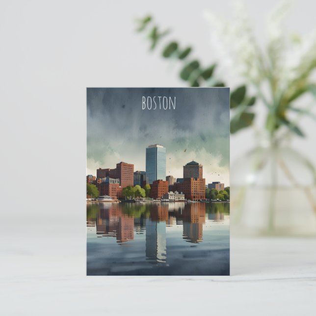 Carte Postale Art de l'aquarelle de Boston (Debout devant)