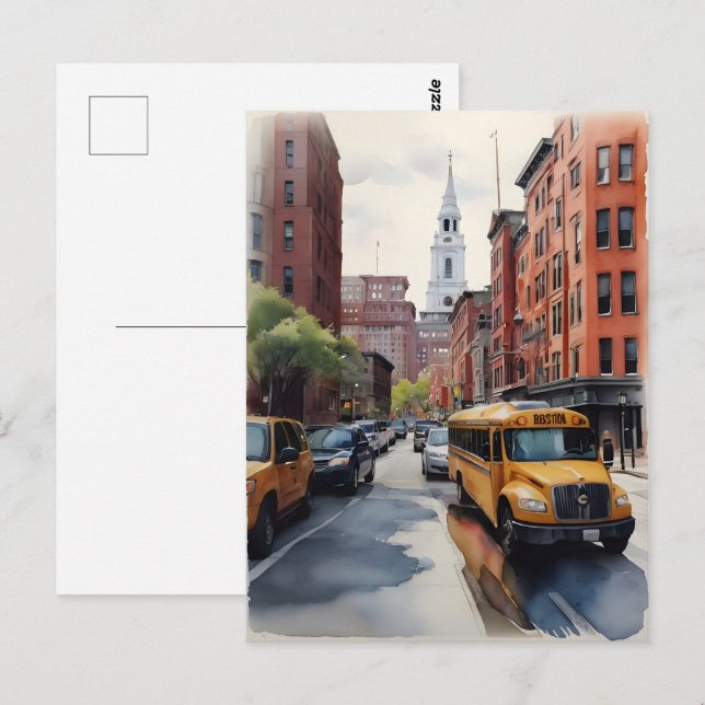 Carte Postale Art de l'aquarelle de Boston (Devant / Derrière)