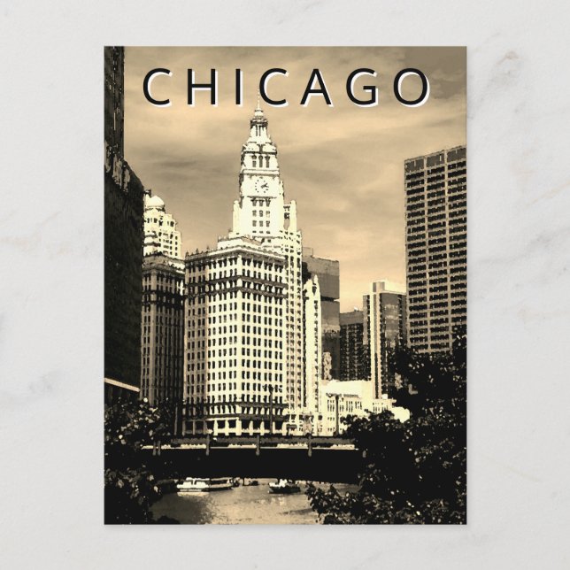 Carte Postale Art de l'aquarelle de Chicago LT Wind City (Devant)