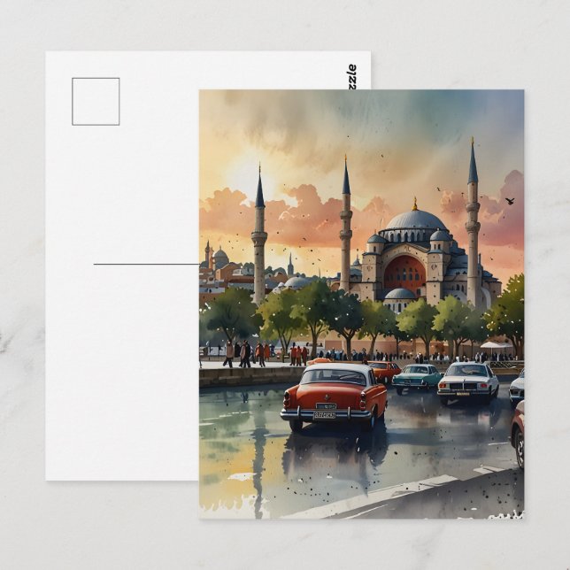 Carte Postale Art de l'aquarelle d'Istanbul (Devant / Derrière)