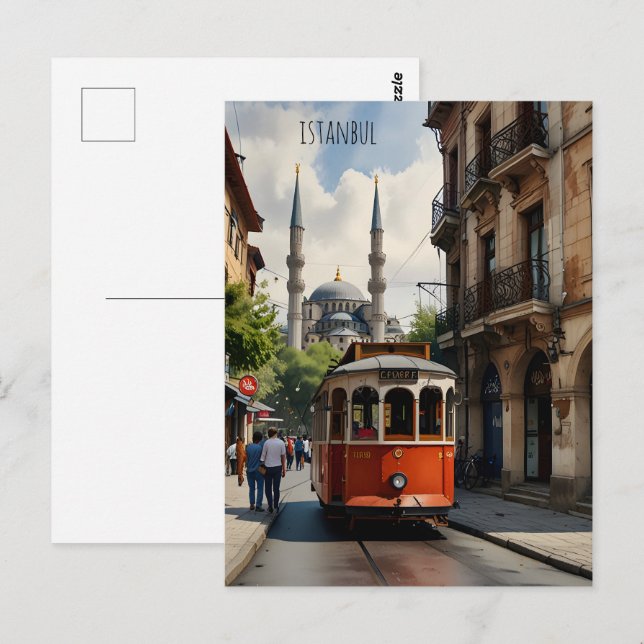 Carte Postale Art de l'aquarelle d'Istanbul (Devant / Derrière)