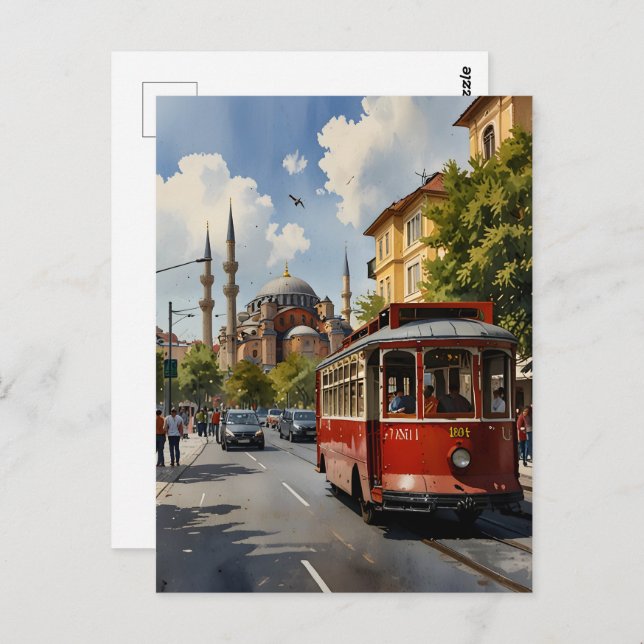 Carte Postale Art de l'aquarelle d'Istanbul (Devant / Derrière)