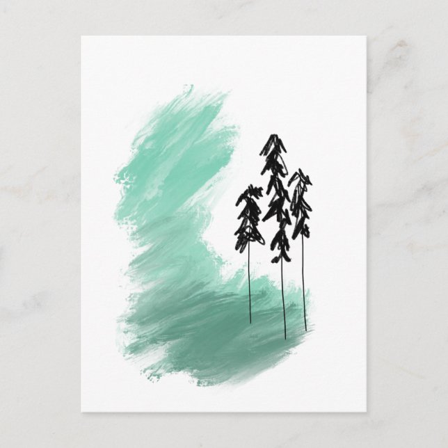 Carte Postale art de l'arbre vert scandinave simple moderne ment (Devant)