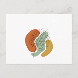 Carte Postale Art de ligne de feuille de Monstera moderne du mil