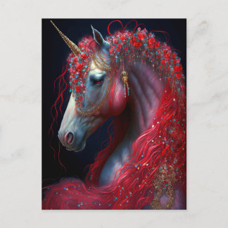 Carte Postale Art de l'Imaginaire de la licorne rouge