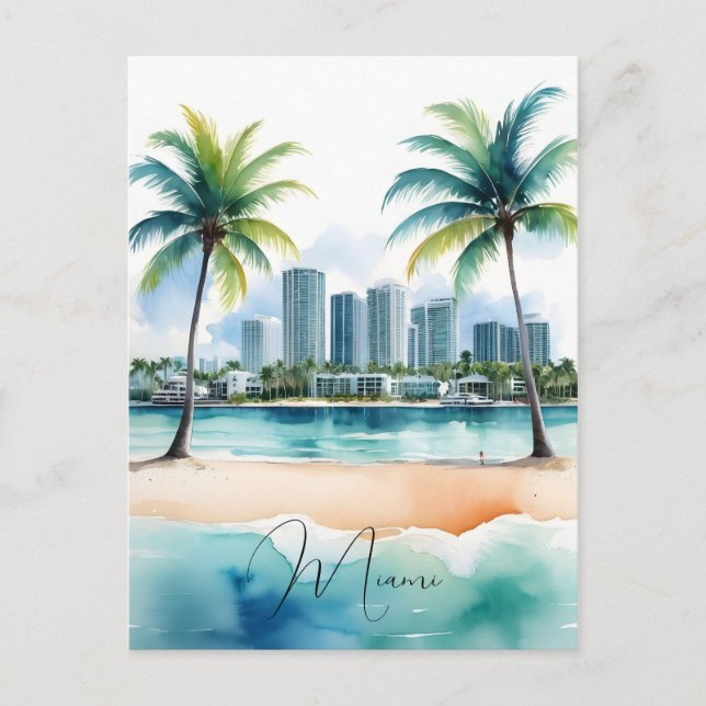 Carte Postale Art de Miami aquarelle (Devant)