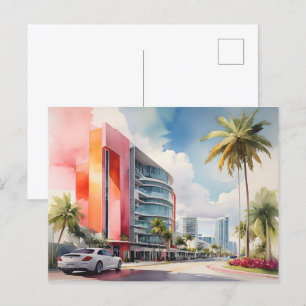 Carte Postale Art de Miami aquarelle