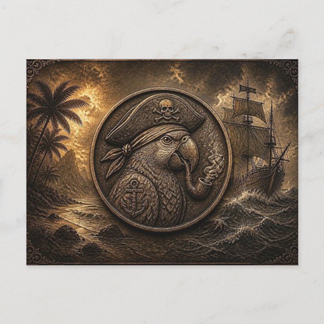 Carte Postale Art de nickel Hobo de perroquet pirate (Devant)