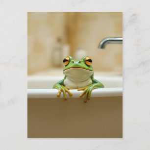 Carte Postale Art de nurserie drôle de grenouille dans le bain