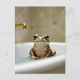 Carte Postale Art de nurserie drôle de grenouille dans le bain