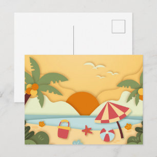 Carte Postale Art de papier Eté à la plage 