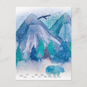 Carte Postale Art de paysage de montagne hivernal à l'aquarelle
