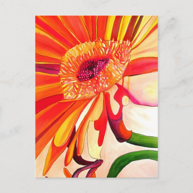 Carte Postale Art de peinture à l'aquarelle de fleurs de Gerbera (Devant)