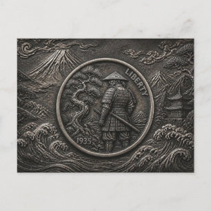 Carte Postale Art de pièce de monnaie gravée Samouraï Hobo Nicke