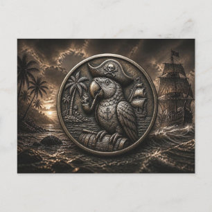 Carte Postale Art de pièce de monnaie Hobo Pirate Perroquet Vint
