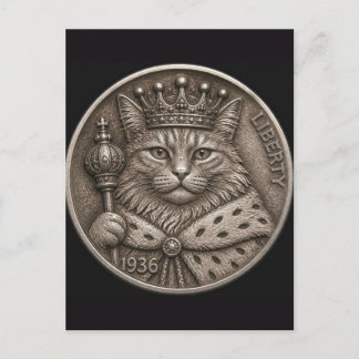 Carte Postale Art de pièce de monnaie royale du roi chat en nick