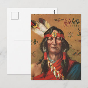 Carte Postale Art de portrait d'un chef amérindien vintage