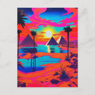 Carte Postale Art de poster psychédélique Paysage égyptien 