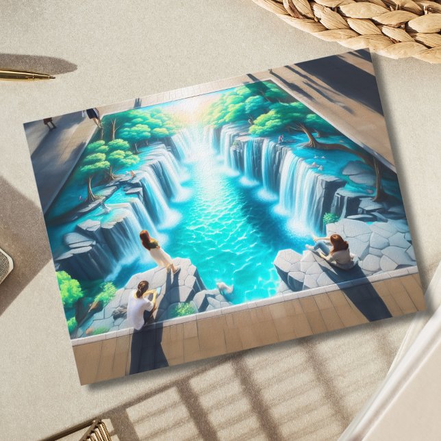 Carte Postale Art de rue à la craie Monde de la cascade (Créateur téléchargé)