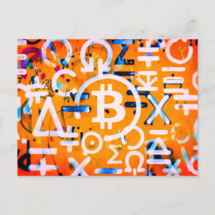 Carte Postale Art de rue Bitcoin (peinture orange n° 3)